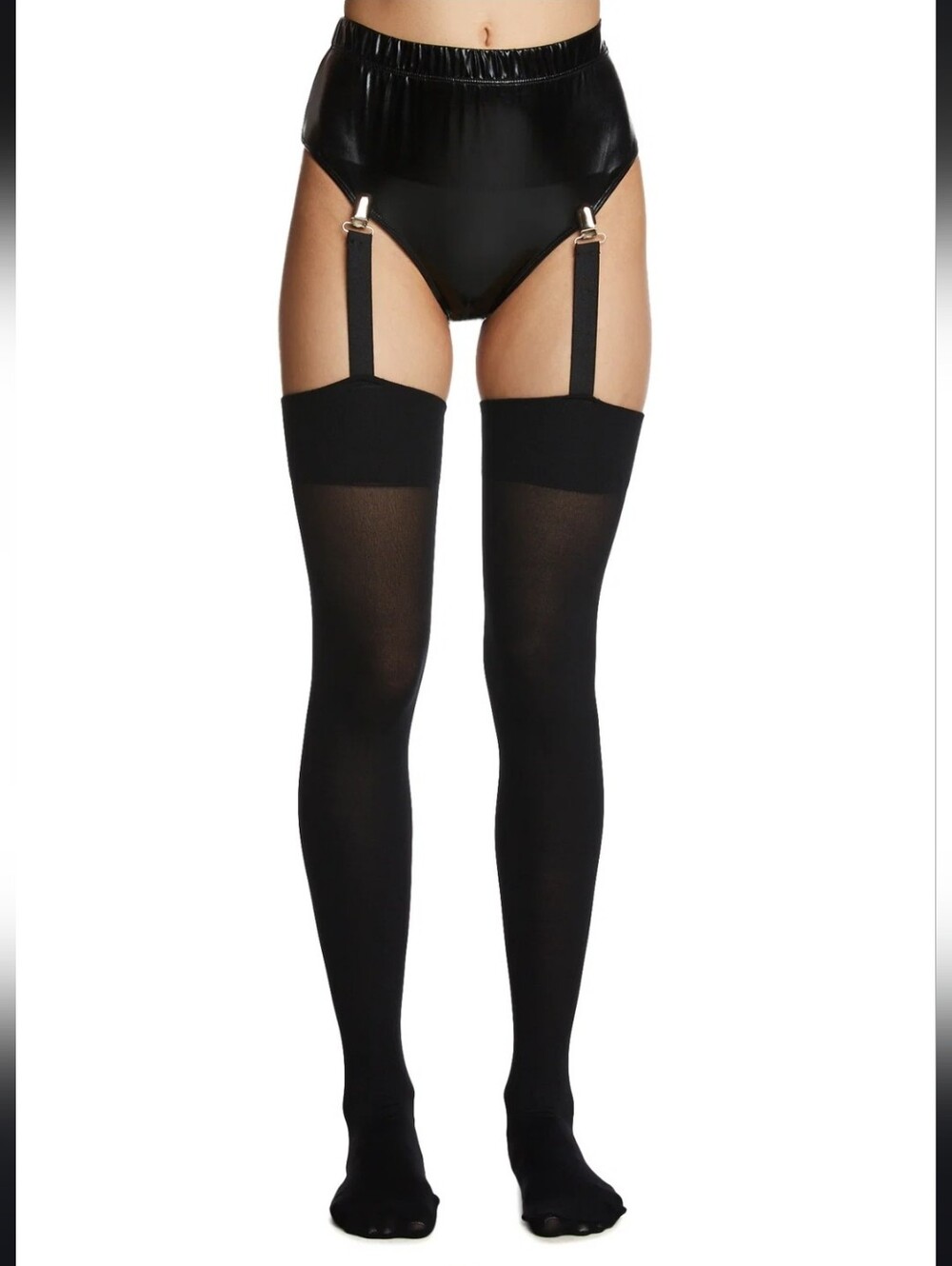 DOLLS KILL "Show What U Got" Black Thigh High Stockings w/ Garters Attached- O/S